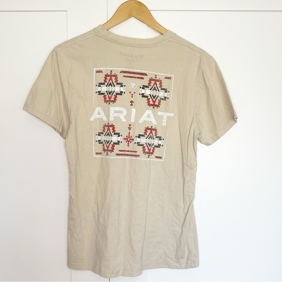 Ariat Western Short Sleeve T-Shirt Tee Small tan beige America casual cotton - Picture 6 of 11